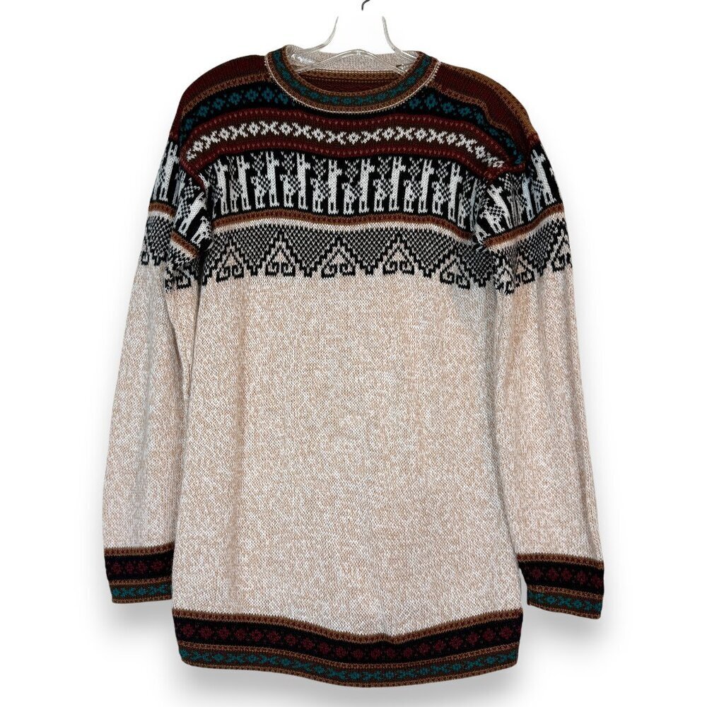 Peruvian Alpaca Wool Knit Sweater Artisan Multicolor Alpaca Theme Size S(?)